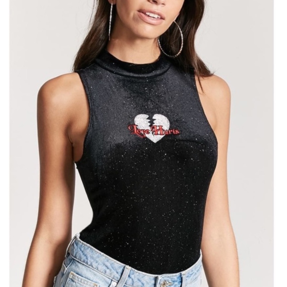 ❗️SOLD❗️NWOT Black Sparkly Love Hurts Body Suit